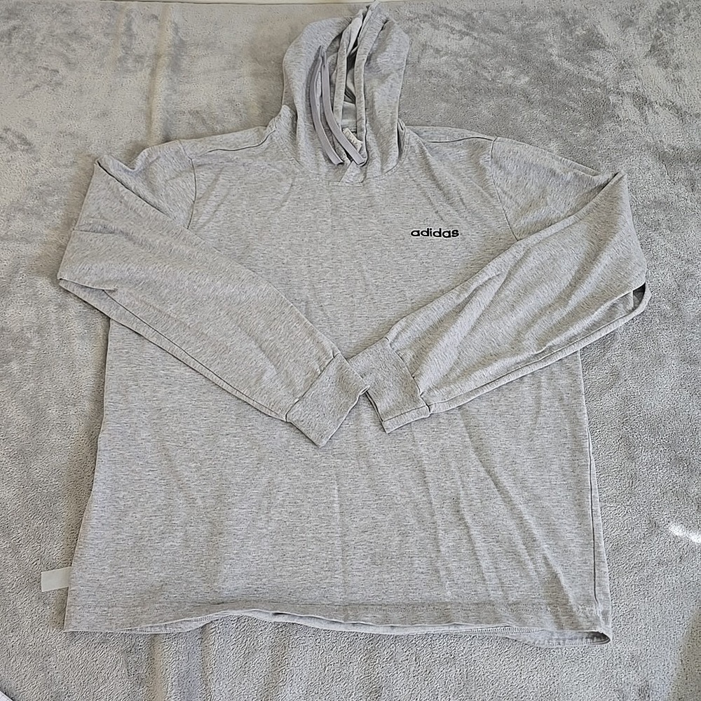 Adidas Sweatshirt Mens Large Heather Gray Essential Jersey Pullover Hoodie